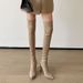 Elegant Stretch Knee-High Boots For Women - Pointed Toe, Slimming Design, Non-Slip Rubber Sole, Chunky Heel (6-8cm), Suede Finish_vogvips.com