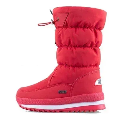 White Women Winter Shoes Warm Plush Mid-calf Waterproof Rubber Non-slip Platform Snow Boots Female Plus Size 42_vogvips.com