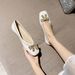 Square Head Single Shoes Women's Flat Bottom One Pedal Bow Rhinestone Beanie Shoes Spring Ladyshoes Women_vogvips.com