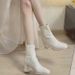 2024 Autumn Winter New Korean College Style High Short White Slim French Square Toe Chunky Heel Martin Boots_vogvips.com