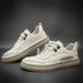 Men's Genuine Leather Casual Sneakers - Breathable Low-Top Lace-Up Shoes With Cushioned Sole, Classic Round Toe Design For Everyday Comfort_vogvips.com