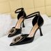 8323-K33 Fashion Pointed High Heels, Shallow Mouth Lacquered Leather Bright Surface Strap Sandals, Hollow Water Diamond_vogvips.com