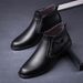 European Warm Series Autumn Winter Top Layer Cowhide Leather Business Casual Slip-On Mid-Top Warm Black Short Boots Men's Shoes_vogvips.com