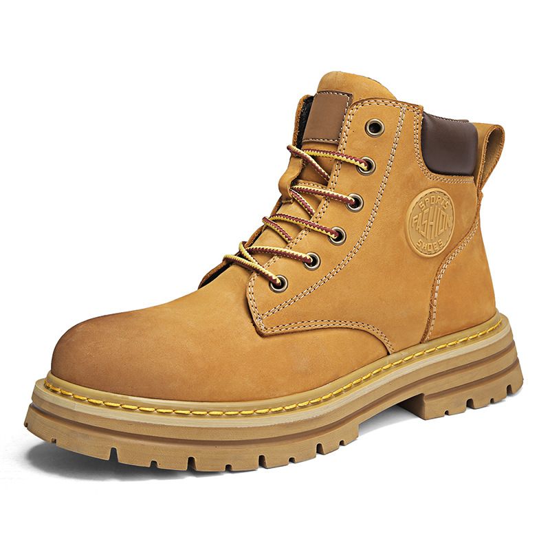 European Warm Series Autumn Winter Classic Thick Sole Height Increasing Casual Genuine Leather Martin Men's Couple Yellow Women's Boots_vogvips.com