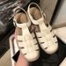 Leather Casual 2025 Summer New Woven Soft Closed Toe Thick Sole Retro Flat Roman Sandals For Women_vogvips.com