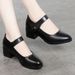 Women's Comfortable Slip-On Loafers With Chunky Heel – Breathable PU Work Shoes For Spring & Summer, Soft Rubber Sole Casual Shoes In Black_vogvips.com