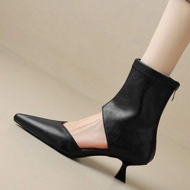 Trendy Pointed-toe Low-heel Cutout Back-zip Slim Boots, 2025 Summer European And American Design High-heeled Sandals For_vogvips.com