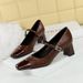 Medium heel thick and shallow mouth splicing square head diamond-like buckle with a single shoe spring and autumn women's shoes_vogvips.com