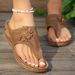 Thick Soled Flower Hollow Toe Flip Flops For Women With Sloping Heels, Wearing Herringbone Beach Oversized Sandals_vogvips.com