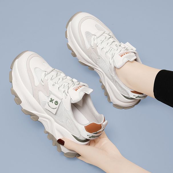 Mesh Breathable Sports White Sneakers For Women 2026 Summer Autumn Thin Soft Thick Sole Casual Dad Shoes_vogvips.com
