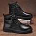 Autumn Men's High-Top Martin Boots, Men's Trendy Versatile Thick-Soled Work Shoes, Casual Leather Boots, Black Short Boo_vogvips.com