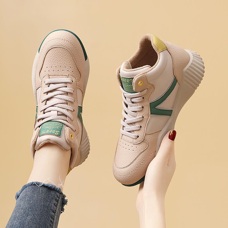 Soft Leather Dad Shoes For Women 2023 Spring And Autumn High-Top Thick-Soled Running Sneakers Winter Fleece-Lined Soft Sole Cortez Shoes Comfortable_vogvips.com