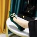 237-K79 Korean Style Banquet Women's Mid Heel Thickened Suede Shallow Mouth Pointed Toe Metal Rhinestone Pearl Buckle_vogvips.com