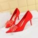 18249-AH27 Style Banquet Heels Light Luxury Women's Satin Shallow Mouth Pointed Bow High Heel Single Shoes_vogvips.com