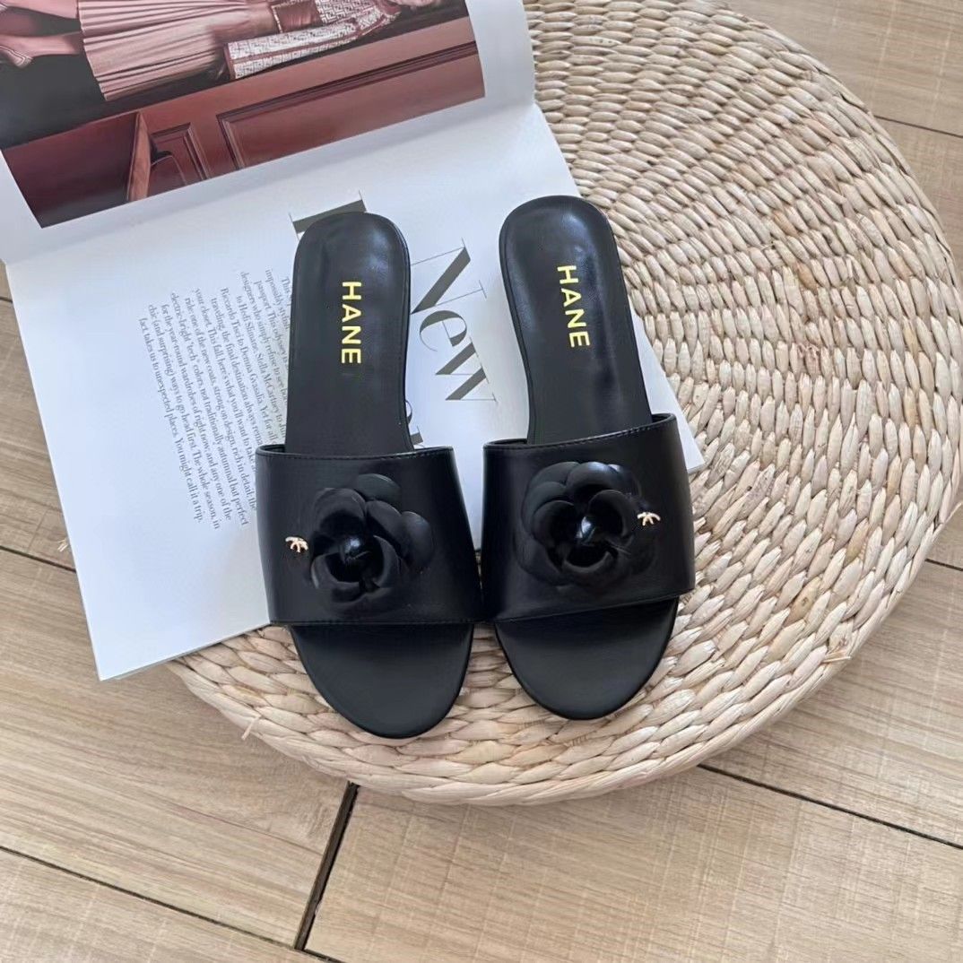 New Style Camellia 2025 Summe Full Leathe 2Cm One-Stap Sandals C Band Floal Casual Vesatile Elegant Outdoo_vogvips.com