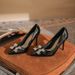 B Temperament European Style Pointed Rivet Bow High Heels Women Slim End Versatile Single Shoes For_vogvips.com