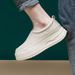 Genuine Leather White Sneakers For Women 2025 Spring First Layer Cowhide Slip-On Shoes Retro Style Korean Version Casual Thick Sole Shoes_vogvips.com