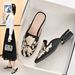 Baotou Half Slippers For Women, Summer Mid-Heel Outdoor Chinese Style Embroidered Shoes, Lazy Mules With Chunky Heels, Fashionable Sandals_vogvips.com