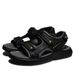 Summer Casual Top Layer Cowhide Convenient Velcro Soft Grip Non Slip Black Sandals Men's Sports Version_vogvips.com
