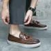 Mens Black Embossed Shock Absorbing Leather Loafers With Tassels Slip On Casual Shoes_vogvips.com