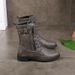 Cross-border New Plus Size Soes Round Toe Cunky Heel Lace-up Side Zipper Solid Color Mid-calf Women's Martin Boots_vogvips.com