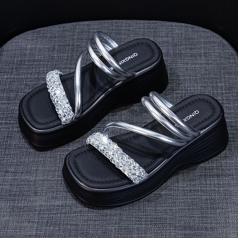 Small Thick-bottomed Cool Slippers, Female New Two Wear Height-increasing Fairy Wind Beach, Wearing Female Cool Slippers_vogvips.com