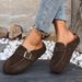 Women's Fleece Lined Bread Toe Slippers Spring Style Thick Sole Retro Buckle Birken Inspired Slippers Size 43_vogvips.com