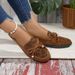 Women's Plus Size Slip-On Loafers Leopard Print Flat Bottom With Bow Beaded Retro Style Shoes For Autumn_vogvips.com