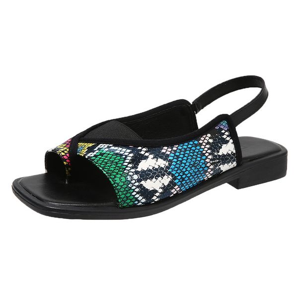 Women's plus Size Square Toe Slip on Sandals Leopard Print European American Roman Style Summer New Flat Sandals_vogvips.com