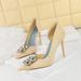 Women's shoes slim heels high heels shallow mouth pointed side hollowed out square rhinestones_vogvips.com