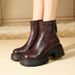Round Toe Soft Leather Thick Sole Height Increasing Martin Boots For Women British Style 2024 New Winter Versatile Ins_vogvips.com