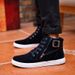 Men's High-Top Casual Boots With Buckle Detail - Soft Suede Upper, Cushioned Comfort, Stylish Streetwear For Everyday Wear_vogvips.com