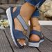 Cross-border Color-blocking Metal Buckle Wedge Sandals For Women, Large Size, Foreign Trade, Elastic Two-strap Back_vogvips.com