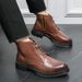 European Warm Series Autumn Winter New High-top Brogue Carved Leather Shoes Men's Casual Martin Thick-soled Height-increasing Short Boots Men_vogvips.com