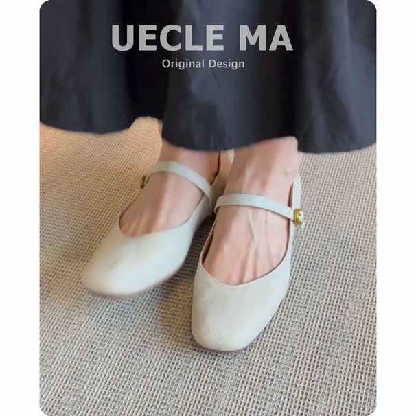 Cowhide French Style Women's Genuine Leather Flat Versatile Ballet Soft Sole Granny To Match Dresses Mary Jane Shoes_vogvips.com