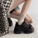 Big Head And Small Leather Shoes Women's Platform Lace-up Loafers Heightening Single Shoes_vogvips.com