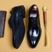 Black leather shoes men's leather pointed lace-up business dress Men's British wedding groom men's shoes Derby shoes wholesale_vogvips.com