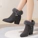 Women's Pointed Toe Ankle Boots Fleece Lined Warm Chunky Heel Plus Size Fur Trimmed Fashion Mid Heel Winter Style_vogvips.com