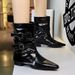 SEVEN BIG TREES Women's Pointed Toe Western Cowboy Boots - Vintage Style Mid-Calf Stacked Boots With Chunky Heel, Retro Riding Boots For Women_vogvips.com