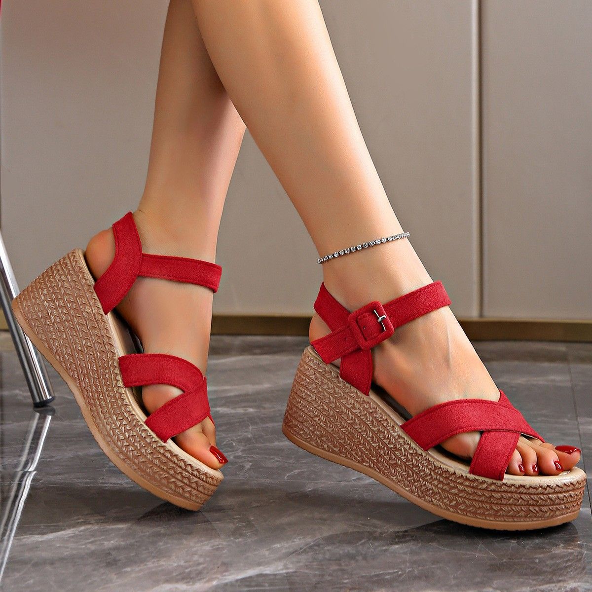 Summer New Style Women's Sandals Plus Size Platform Wedge Waterproof Suede_vogvips.com