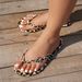 Summer Leopard Print Flip-flops Women, Heart-shaped Rhinestone Decorated Flat Sandals, Beach Vacation Footwear For Women_vogvips.com