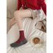 Women's Berry Red Knit Socks With Bow And Checkered Pattern, Medium Cuff, Breathable Cotton, All-Season Wear Polka Dot Stacked Socks_vogvips.com