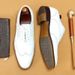 White leather shoes men's business formal leather pointy English carved cloth Men's rockshoes_vogvips.com