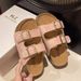 Bebealy Women's Sandals Soft-soled Platform Sandals Double Buckle Roman-style Belt-buckle Slippers Popular Slip-on Flat Slippers_vogvips.com