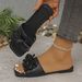 Plus Size Women's Bow Tie Flat Sandals Summer Wear Style Comfortable Square Toe Beach Shoes_vogvips.com