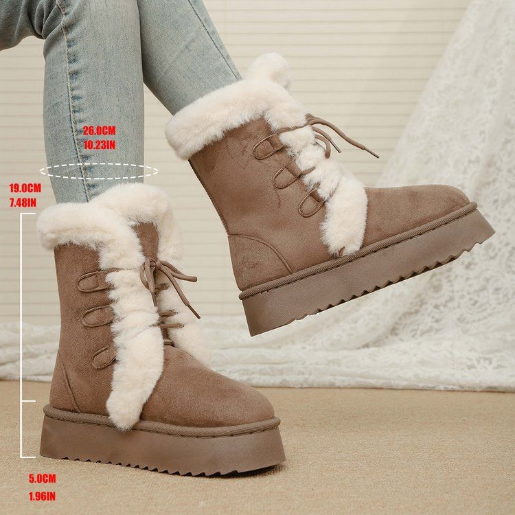 Women's Shoes Winter New Style Retro Fur Lined Warm Snow Boots For Women, Thick Sole, Fleece Lined, Extra Thick, Non Slip Cotton Shoes_vogvips.com