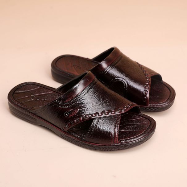 Four Season Middle-aged Elderly Dad Men's Oil Slippers For Outdoor Wear, Thick Wear-resistant, Anti Slip, Soft Soled,_vogvips.com
