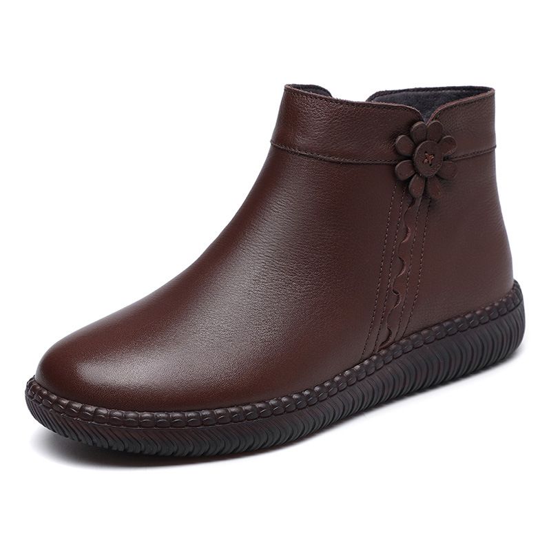 Genuine Leather Retro Wool Cotton 2020 Winter New Warm Mom Short Boots Large Size Cowhide Sole Middle-aged Women's Shoes_vogvips.com