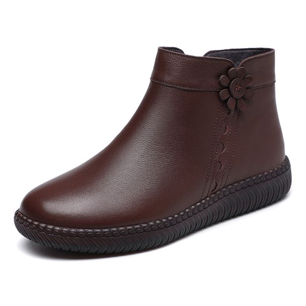 Genuine Leather Retro Wool Cotton 2020 Winter New Warm Mom Short Boots Large Size Cowhide Sole Middle-aged Women's Shoes_vogvips.com