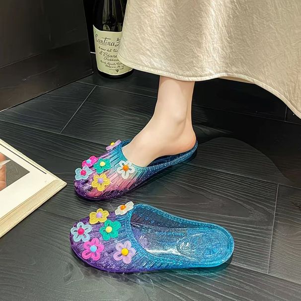 Cross-border Hot-selling Colorful Floral Crystal Slippers For Women, Summer Outdoor Fashion Retro Jelly Shoes_vogvips.com
